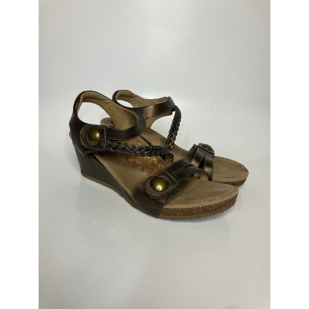 Aetrex‎ naya Wedge Sandals Womens 8.5 Bronze Excellent Leather Braided EW454W